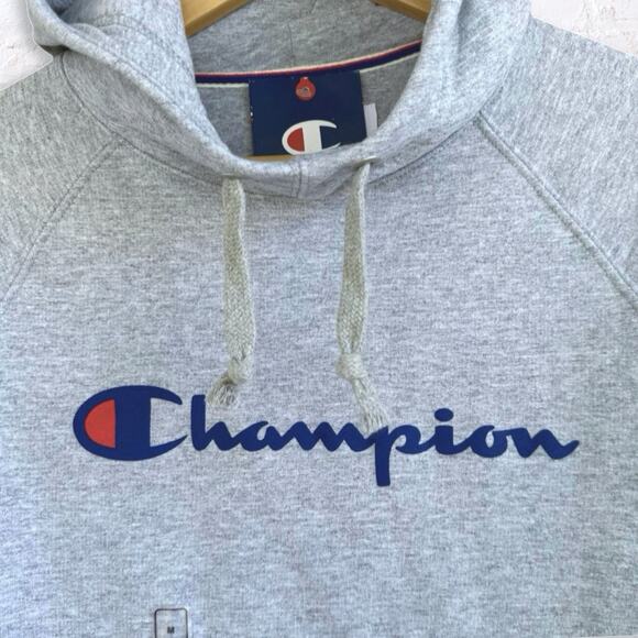 Champion Powerblend Fleece Funnel Hoodie Womens M Gray Classic Script Logo - Picture 3 of 7